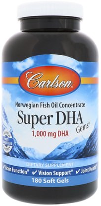 Carlson Labs, Super-DHA Gems, 180 Soft Gels ,المكملات الغذائية، إيفا أوميجا 3 6 9 (إيبا دا)، زيت السمك