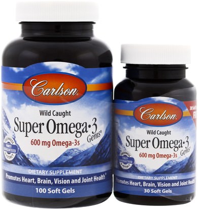 Carlson Labs, Super Omega-3 Gems, 100 Soft Gels + Free 30 Soft Gels ,المكملات الغذائية، إيفا أوميجا 3 6 9 (إيبا دا)، دا، إيبا، سوفتغيلس زيت السمك