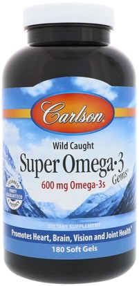 Carlson Labs, Super Omega-3 Gems, 180 Soft Gels ,المكملات الغذائية، إيفا أوميجا 3 6 9 (إيبا دا)، دا، إيبا، سوفتغيلس زيت السمك