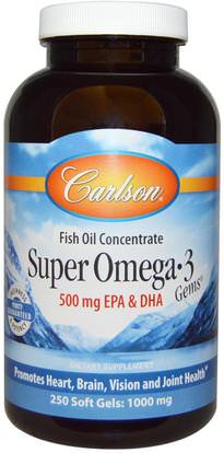 Carlson Labs, Super Omega -3 Gems, 250 Soft Gels ,المكملات الغذائية، إيفا أوميجا 3 6 9 (إيبا دا)، دا، إيبا، فيش أويل