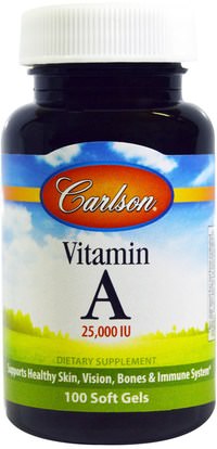 Carlson Labs, Vitamin A, 25,000 IU, 100 Soft Gels ,الفيتامينات، فيتامين أ