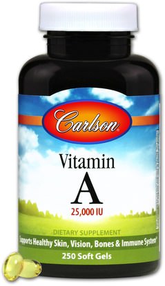 Carlson Labs, Vitamin A, 25,000 IU, 250 Soft Gels ,الفيتامينات، فيتامين أ