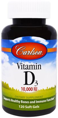 Carlson Labs, Vitamin D3, 10,000 IU, 120 Soft Gels ,الفيتامينات، فيتامين d3