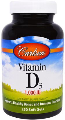 Carlson Labs, Vitamin D3, 1000 IU, 250 Soft Gels ,الفيتامينات، فيتامين d3