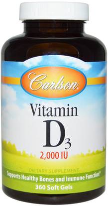 Carlson Labs, Vitamin D3, 2,000 IU, 360 Soft Gels ,الفيتامينات، فيتامين d3