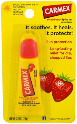 Carmex, Lip Balm, Strawberry, SPF 15.35 oz (10 g) ,حمام، الجمال، العناية الشفاه، بلسم الشفاه