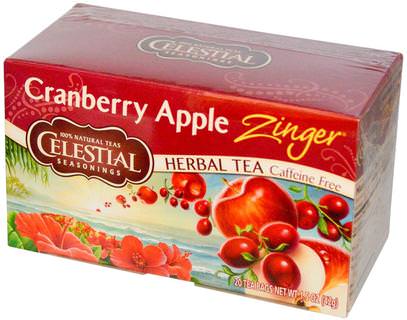 Celestial Seasonings, Herbal Tea, Cranberry Apple Zinger, Caffeine Free, 20 Tea Bags, 1.5 oz (42 g) ,التوابل السماوية، والغذاء، والشاي العشبية