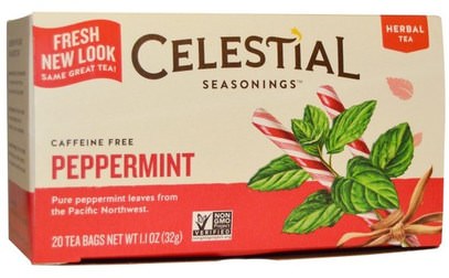 Celestial Seasonings, Herbal Tea, Peppermint, Caffeine Free, 20 Tea Bags, 1.1 oz (32 g) ,التوابل السماوية، والغذاء، والشاي النعناع