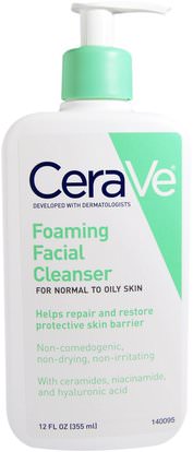 CeraVe, Foaming Facial Cleanser, 12 fl oz (355 ml) ,الجمال، العناية بالوجه، منظفات الوجه، نوع الجلد والسرد للبشرة الدهنية