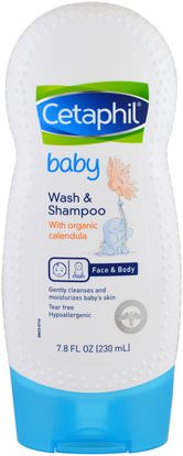 Cetaphil, Baby, Wash & Shampoo with Organic Calendula, 7.8 fl oz (230 ml) ,حمام، الجمال، دقة بالغة، فروة الرأس، الشامبو
