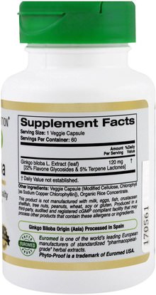 كورن يورويرهبس، الصحة، الدماغ California Gold Nutrition, CGN, EuroHerbs, Gingko Biloba Extract, 120 mg, 60 Veggie Caps