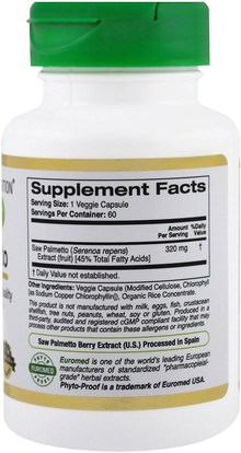 كورن يورويرهبس، الصحة، الرجال California Gold Nutrition, CGN, EuroHerbs, Saw Palmetto Extract, 320 mg, 60 Veggie Caps