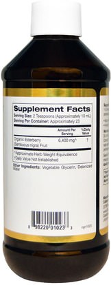 كغن نظام المناعة، الصحة، إلديربيري (سامبوكوس) California Gold Nutrition, CGN, Sambucus, Organic Elderberry Syrup, Alcohol Free, 8 fl oz (237 ml)