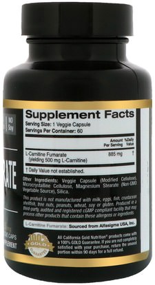 كغن الرياضة النقية، كغن الأحماض الأمينية، الأحماض الأمينية، ل كارنيتين California Gold Nutrition, CGN, Sport, L-Carnitine Fumarate, 885 mg, 60 Veggie Caps
