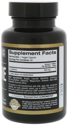 كغن الرياضة النقية، كغن الأحماض الأمينية California Gold Nutrition, CGN, Sport, L-Cysteine, AjiPure, 500 mg, 60 Veggie Caps