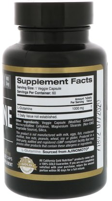 كغن الرياضة النقية، كغن الأحماض الأمينية California Gold Nutrition, CGN, Sport, L-Glutamine, AjiPure, 1000 mg, 60 Veggie Caps