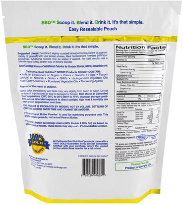 كغن الرياضة النقية، والمكملات الغذائية، والبروتين California Gold Nutrition, CGN, Peanut Butter Powder, 28% Fat, Gluten Free, 16 oz ( 454 g)