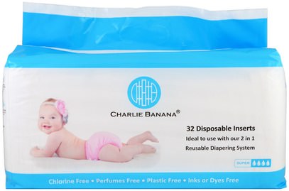 Charlie Banana, Disposable Inserts, Reusable Diapering System, 32 Inserts ,صحة الطفل، ديابيرينغ