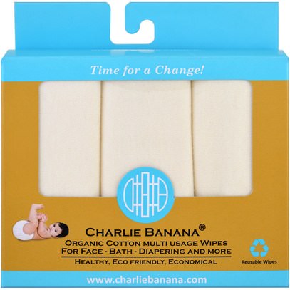Charlie Banana, Organic Cotton Multi Usage Wipes, 10 Reusable Wipes ,صحة الطفل، ديابيرينغ