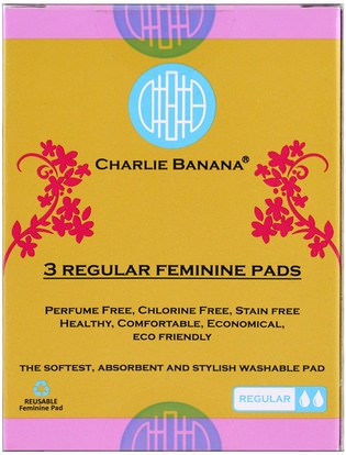 Charlie Banana, Regular Feminine Pads, Floralie, 3 Pads ,الصحة، المرأة