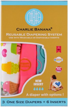 Charlie Banana, Reusable Diapering System, One Size Diapers, Girl, 3 Diapers + 6 Inserts ,صحة الطفل، ديابيرينغ
