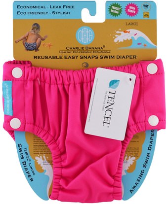 Charlie Banana, Reusable Easy Snaps Swim Diaper, Hot Pink, Large, 1 Diaper ,صحة الطفل، ديابيرينغ