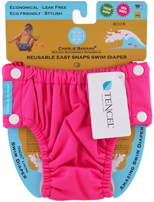 Charlie Banana, Reusable Easy Snaps Swim Diaper, Hot Pink, Medium, 1 Diaper ,صحة الطفل، ديابيرينغ