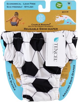 Charlie Banana, Reusable Swim Diaper, Soccer, Medium, 1 Diaper ,صحة الطفل، ديابيرينغ