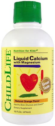ChildLife, Essentials, Liquid Calcium with Magnesium, Natural Orange Flavor, 16 fl oz (474 ml) ,صحة الأطفال، مكملات الأطفال