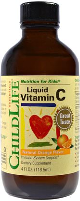 ChildLife, Essentials, Liquid Vitamin C, Natural Orange Flavor, 4 fl oz (118.5 mL) ,صحة الأطفال، مكملات الأطفال