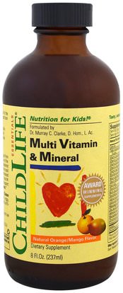 ChildLife, Essentials, Multi Vitamin & Mineral, Natural Orange/Mango Flavor, 8 fl oz (237 ml) ,الفيتامينات، الفيتامينات المتعددة، الأطفال الفيتامينات المتعددة، الفيتامينات السائلة