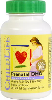 ChildLife, Prenatal DHA, Natural Lemon Flavor, 500 mg, 30 Soft Gel Capsules ,المكملات الغذائية، إيفا أوميجا 3 6 9 (إيبا دا)، دا، إيبا، هيلث، بريغنانسي
