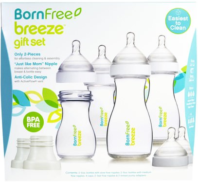 صحة الطفل، تغذية الطفل، زجاجات الطفل، أطفال الأطعمة Born Free, Breeze, Baby Bottles, 0m+, 2-5 oz, 2-9 oz Bottles