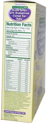 صحة الطفل، تغذية الطفل، حبوب الأطفال، أطفال الأطعمة Healthy Times, Organic Cereal for Baby, Mixed Grain with Blueberries, 6 oz (170 g)