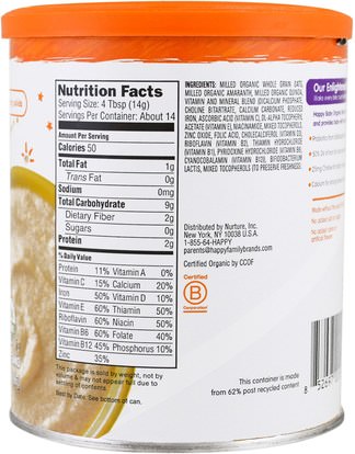 صحة الطفل، تغذية الطفل، حبوب الأطفال Nurture Inc. (Happy Baby), Organic Probiotic Baby Cereal, Multi-Grain, 7 oz (198 g)