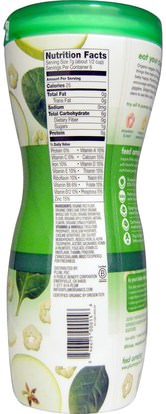 صحة الطفل، تغذية الطفل، وجبات خفيفة الطفل والأصبع الأطعمة، نفث Plum Organics, Super Puffs, Organic Veggie, Fruit & Grain Puffs, Spinach & Apple, 1.5 oz (42 g)