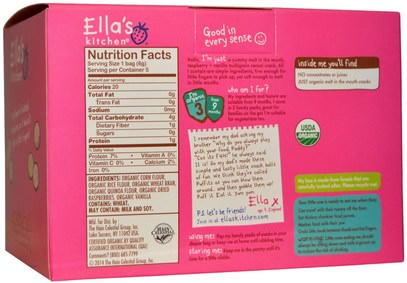 صحة الطفل، تغذية الطفل، وجبات خفيفة الطفل والأصبع الأطعمة، طفل وجبات خفيفة، أطفال الأطعمة Ellas Kitchen, Raspberry + Vanilla Puffits, 5 Handy Bags, 1.06 oz (6 g) Each