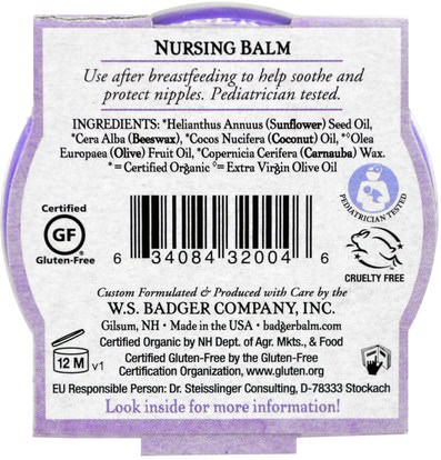 صحة الطفل، تغذية الطفل، الرضاعة الطبيعية Badger Company, Organic Nursing Balm, Sunflower & Coconut.75 oz (21 g)