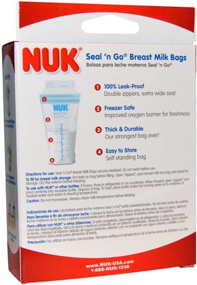 صحة الطفل، تغذية الطفل، الرضاعة الطبيعية، أطفال الأطعمة NUK, Seal n Go Breast Milk Bags, 25 Storage Bags, 6 oz (180 ml) Each