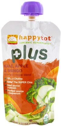 صحة الطفل، تغذية الطفل، الغذاء، أطفال الأطعمة Nurture Inc. (Happy Baby), Happytot, Fruit and Veggie Blend, Plus, Kale, Apple & Mango, 4.22 oz (120 g)