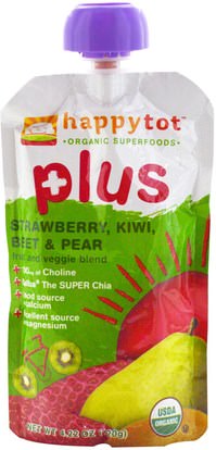صحة الطفل، تغذية الطفل، الغذاء، أطفال الأطعمة Nurture Inc. (Happy Baby), Happytot, Fruit and Veggie Blend, Plus, Strawberry, Kiwi, Beet & Pear, 4.22 oz (120 g)