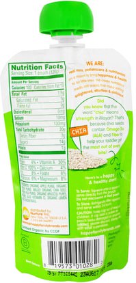 صحة الطفل، تغذية الطفل، الغذاء، أطفال الأطعمة Nurture Inc. (Happy Baby), Happytot, Organic Superfoods, Apples, Spinach Peas & Broccoli + Super Chia, 4.22 oz (120 g)