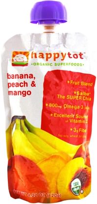 صحة الطفل، تغذية الطفل، الغذاء، أطفال الأطعمة Nurture Inc. (Happy Baby), HappyTot, Organic SuperFoods, Banana, Peach & Mango Fruit Pouch, 4.22 oz (120 g)