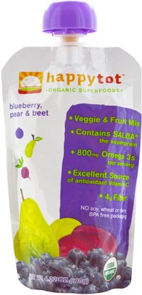 صحة الطفل، تغذية الطفل، الغذاء، أطفال الأطعمة Nurture Inc. (Happy Baby), Happytot, Organic Superfoods, Blueberry, Pear & Beet, 4.22 oz (120 g)