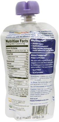 صحة الطفل، تغذية الطفل، الغذاء، أطفال الأطعمة Nurture Inc. (Happy Baby), Happytot, Organic Superfoods, Fiber & Protein, Pear, Blue Blueberry & Spinach, 4 oz (113 g)