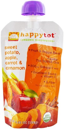 صحة الطفل، تغذية الطفل، الغذاء، أطفال الأطعمة Nurture Inc. (Happy Baby), Happytot, Organic Superfoods, Sweet Potato, Apple, Carrot & Cinnamon, 4.22 oz (120 g)