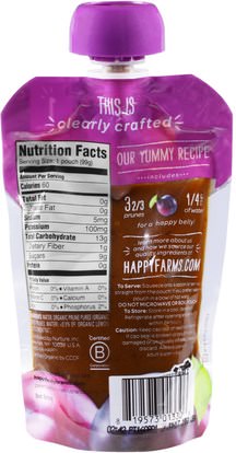 صحة الطفل، تغذية الطفل، الغذاء، أطفال الأطعمة Nurture Inc. (Happy Baby), Organic Baby Food, Stage 1, Clearly Crafted, Prunes,, 4 + Months, 3.5 oz (99 g)