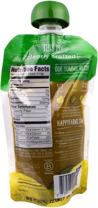 صحة الطفل، تغذية الطفل، الغذاء، أطفال الأطعمة Nurture Inc. (Happy Baby), Organic Baby Food, Stage 2, Clearly Crafted, 6+ Months, Pears, Kale & Spinach, 4.0 oz (113 g)