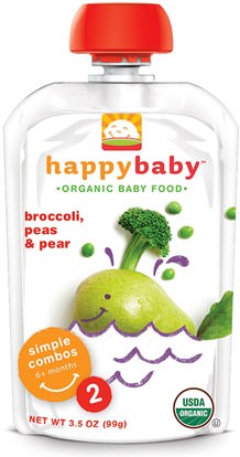 صحة الطفل، تغذية الطفل، الغذاء Nurture Inc. (Happy Baby), Organic Baby Food, Broccoli, Peas & Pear, Stage 2, 6+ Months, 3.5 oz (99 g)