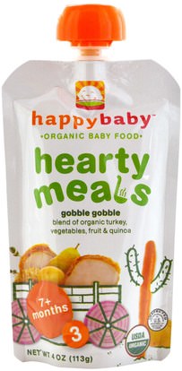 صحة الطفل، تغذية الطفل، الغذاء Nurture Inc. (Happy Baby), Organic Baby Food, Hearty Meals, Gobble Gobble, Stage 3, 4 oz (113 g)